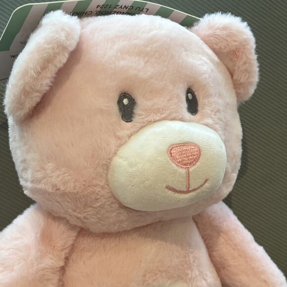 Linzy Baby Pink My First Bear Rattle Plush Toy Embroidered Stuffed Animal 15” - Picture 12 of 13